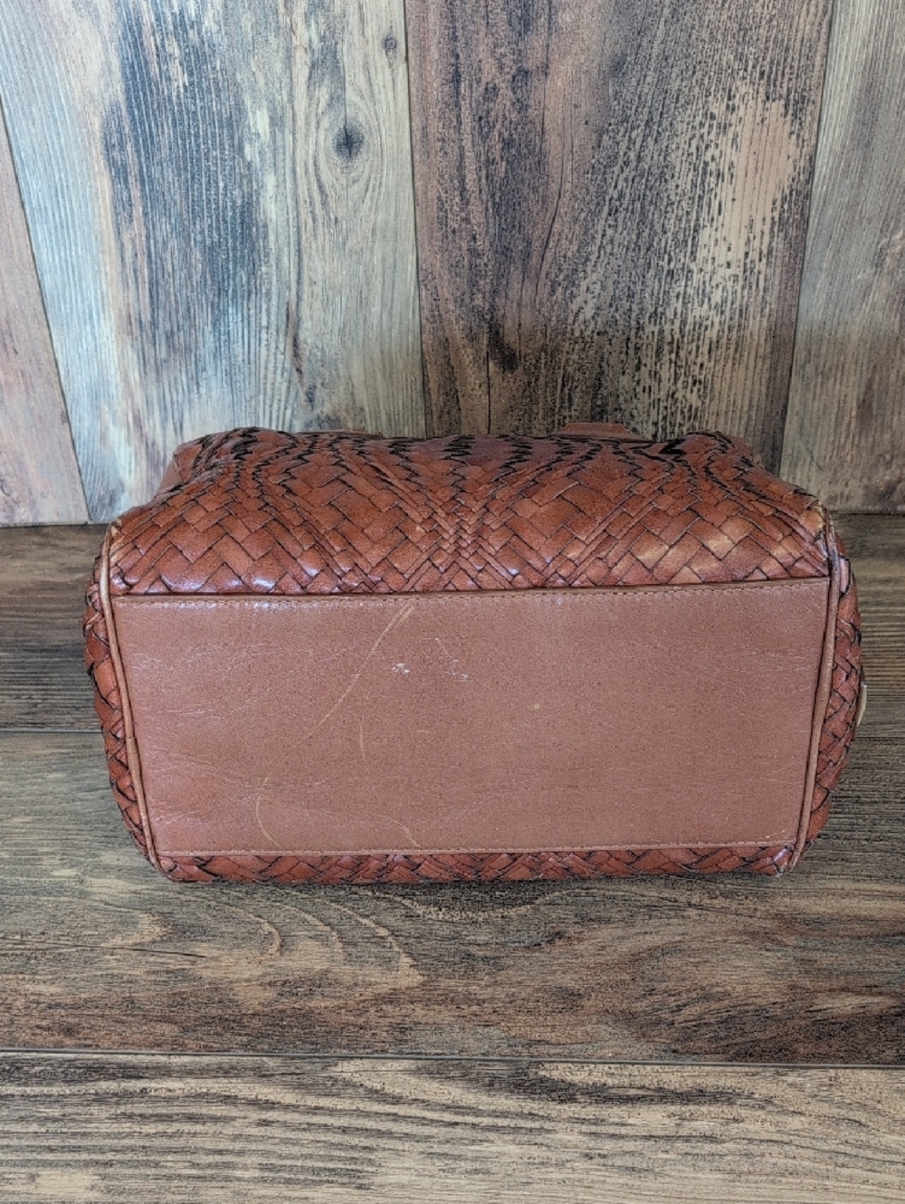 Cole Haan Woven Leather Satchel Boston Handbag M354 - Picture 5 of 15